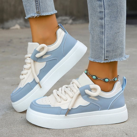 Women's Casual Platform Shoes, Round Toe Thick Sole Sneakers, Trendy & Comfortable Footwear for Walking, Mall & College Light Blue 37
