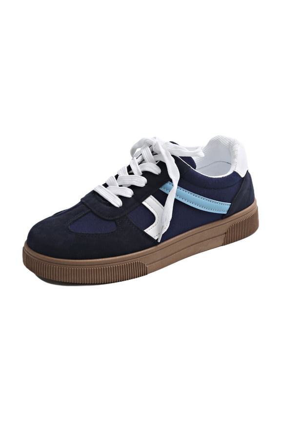 Women's Casual Platform Sneakers Color Block Lace Up Design Comfortable Chunky Sole Walking Shoes For Daily Wear And Spring Summer,Navy,36