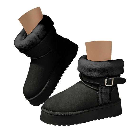 Women's Casual Platform Thick Soled Short Tube Height Enhancing Warm Velvet Boots Black 7