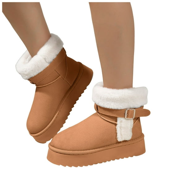 Women's Casual Platform Thick Soled Short Tube Height Enhancing Warm Velvet Boots Brown 7.5