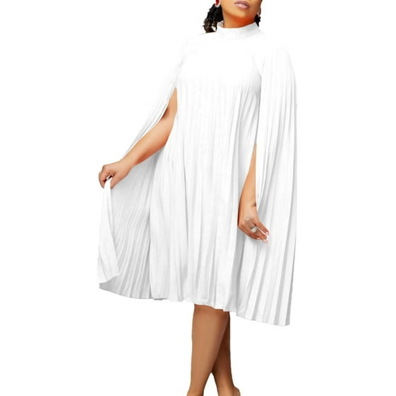 Women's Casual Pleated Split Short Dress Loose Fit Cocktail Party Flowy Dress