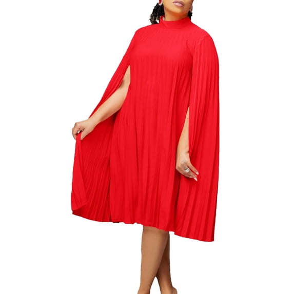 Women's Casual Pleated Split Short Dress Loose Fit Cocktail Party Flowy Dress