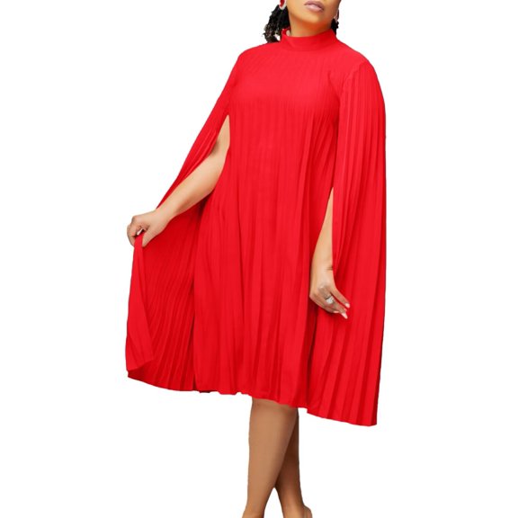 Women's Casual Pleated Split Short Dress Loose Fit Cocktail Party Flowy Dress