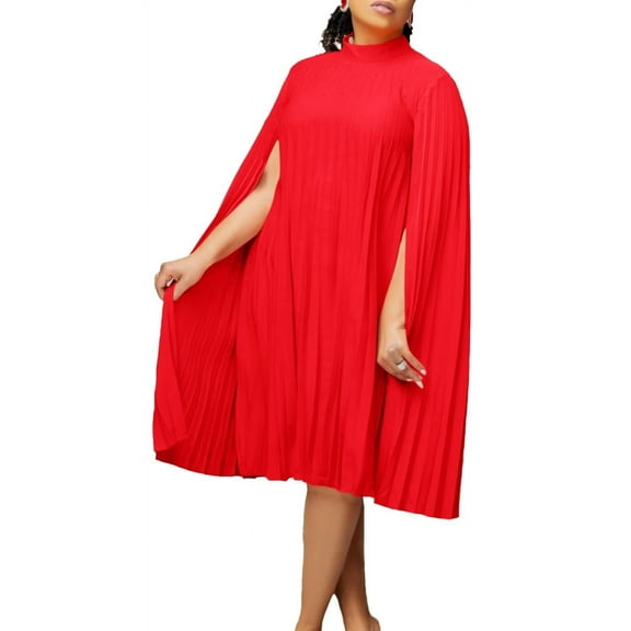 Women's Casual Pleated Split Short Dress Loose Fit Cocktail Party Flowy Dress