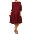 thumbnail image 1 of Women's Casual Plus Size Loose Fit 3/4 Sleeve Jersey Knit A-Line Solid Midi Dress, 1 of 4