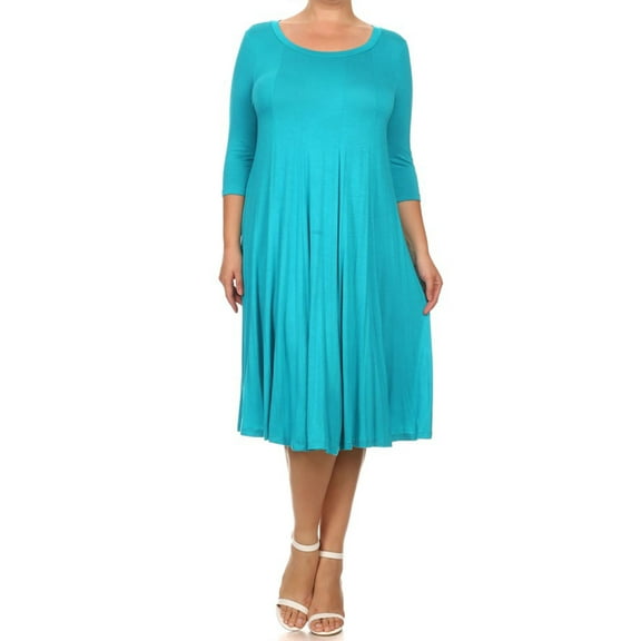 Women's Casual Plus Size Loose Fit 3/4 Sleeve Jersey Knit A-Line Solid Midi Dress