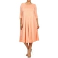 thumbnail image 1 of Women's Casual Plus Size Loose Fit 3/4 Sleeve Jersey Knit A-Line Solid Midi Dress, 1 of 4