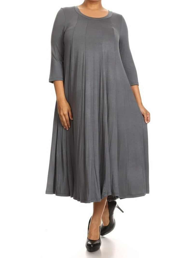 Women's Casual Plus Size Loose Fit 3/4 Sleeve Jersey Knit A-Line Solid Midi  Dress - Walmart.com