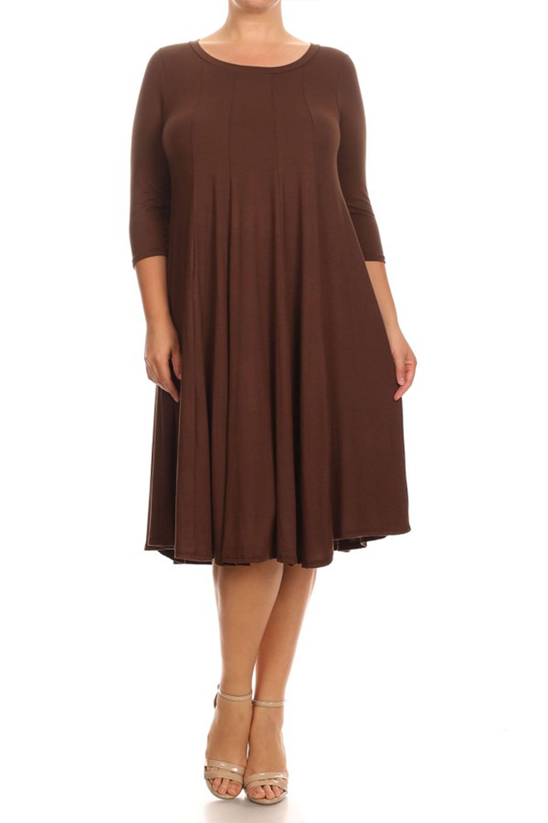 Early 2000s Ladies Dresses Oversized Jersey Shirt Dress Women's Casual Plus  Size Loose Fit 3/4 Sleeve Jersey Knit A-Line Solid Midi Dress