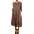 thumbnail image 1 of Women's Casual Plus Size Loose Fit 3/4 Sleeve Jersey Knit A-Line Solid Midi Dress, 1 of 4