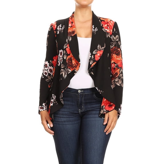 Women's Casual Plus Size Blazer Long Sleeve Open Front Solid and Print