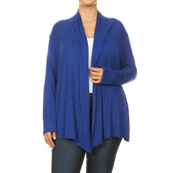 Women's Casual Plus Size Lightweight Soft Long Sleeves Relaxed Fit Open Front Solid Cardigan Made in USA