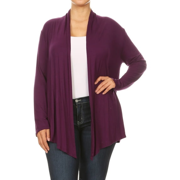 Lightweight Soft Long Sleeves Relaxed Fit Open Front Solid Cardigan Sweater (Women's Plus Size)