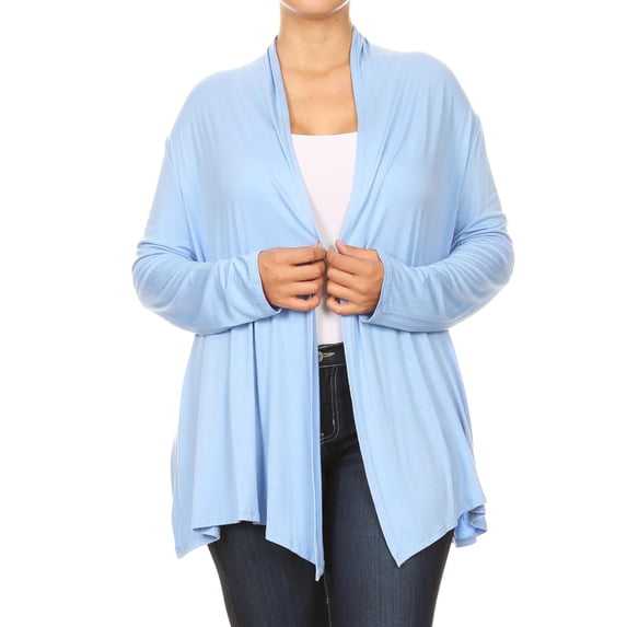Women's Casual Plus Size Lightweight Soft Long Sleeves Relaxed Fit Open Front Solid Cardigan Made in USA