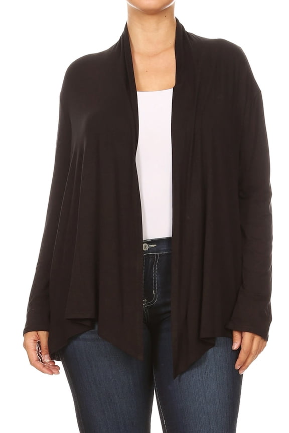 Women's Plus Size Lightweight Soft Long Sleeves Relaxed Fit Open Front Solid Cardigan