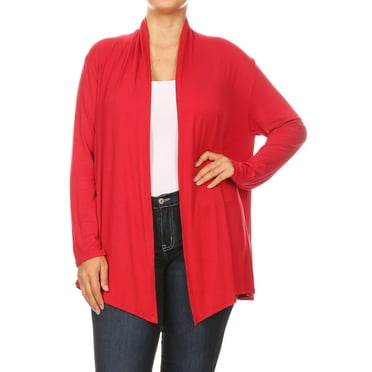 Women's Casual Plus Size Lightweight Soft Long Sleeves Relaxed Fit Open Front Solid Cardigan Made in USA