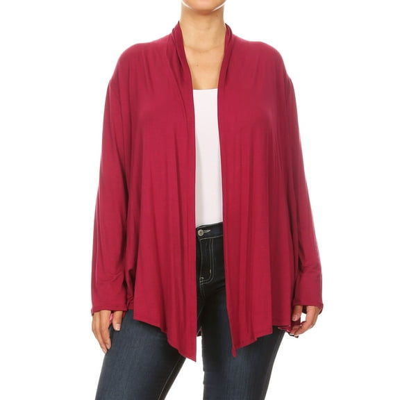 Women's Plus Size Lightweight Soft Long Sleeves Relaxed Fit Open Front Solid Cardigan