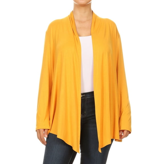 Women's Casual Plus Size Lightweight Soft Long Sleeves Relaxed Fit Open Front Solid Cardigan Made in USA
