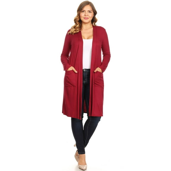 Women's Casual Plus Size Long Body Duster Cardigan with Pockets Made in USA