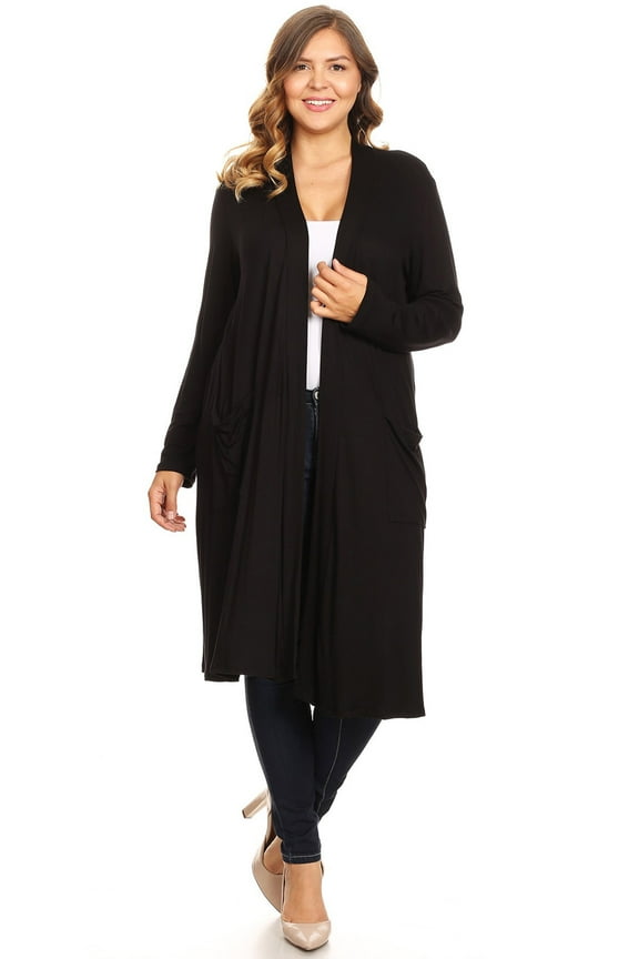 Women's Casual Plus Size Long Body Duster Cardigan with Pockets