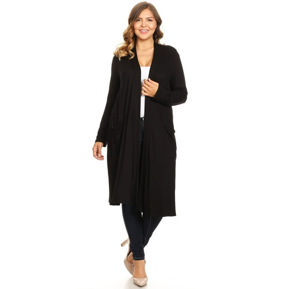 Women's Casual Plus Size Long Body Duster Cardigan with Pockets