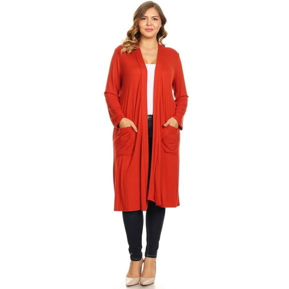 Women's Casual Plus Size Long Body Duster Cardigan with Pockets Made in USA