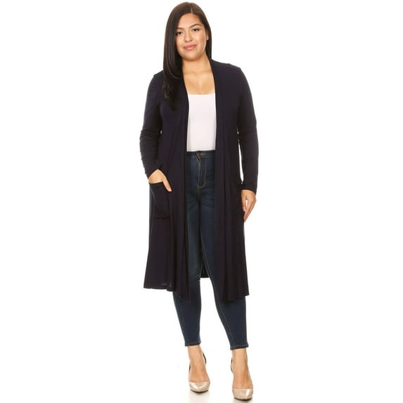 Women's Casual Plus Size Long Body Duster Cardigan with Pockets