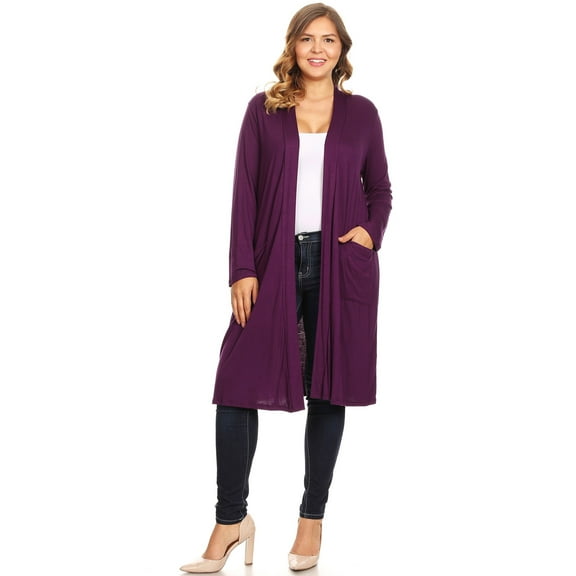 Women's Casual Plus Size Long Body Duster Cardigan with Pockets Made in USA