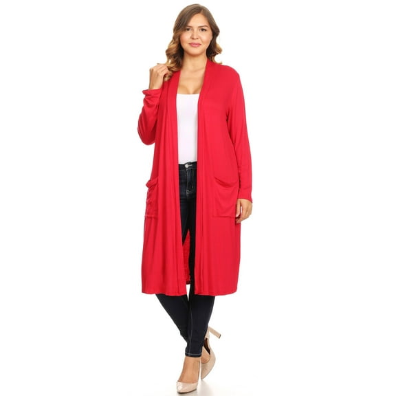 Women's Casual Plus Size Long Body Duster Cardigan with Pockets Made in USA
