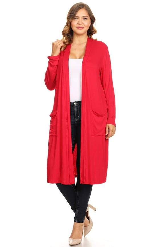 Women's Casual Plus Size Long Body Duster Cardigan with Pockets