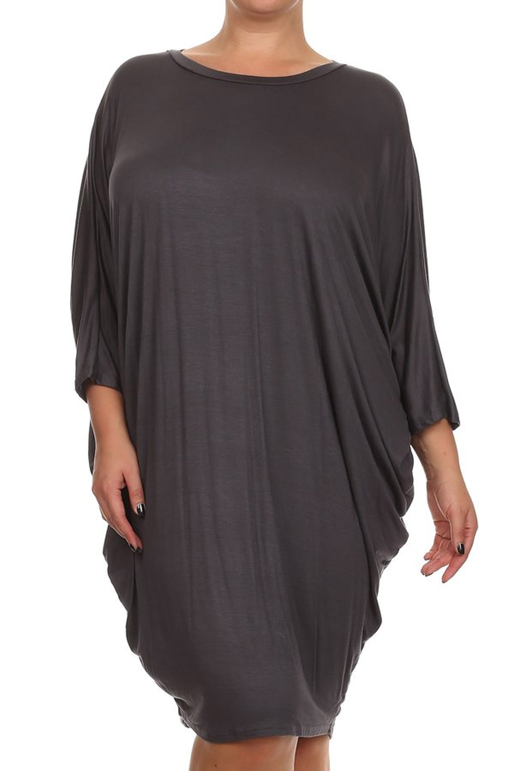 Women's Casual Plus Size Loose Fit Long Sleeve Dolman Style Midi Dress - image 1 of 4