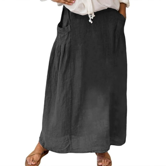 Women's Casual Plus Size Maxi Skirts High Waist, Pleated, A-Line, with Pockets, Ideal for Travel and Various Occasions