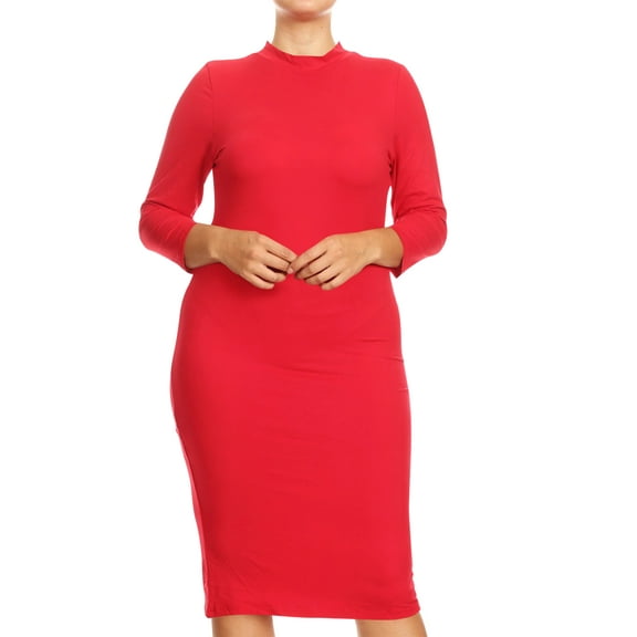 Women's Plus Size Mock Neck Mini Dress Lightweight 3/4 Sleeve Bodycon Fit