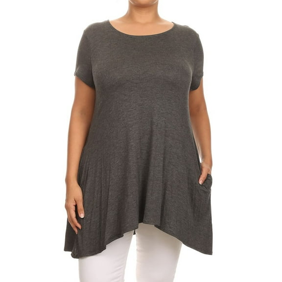 Women's Casual Plus Size Solid Color Blouse Tunic Top Shirt