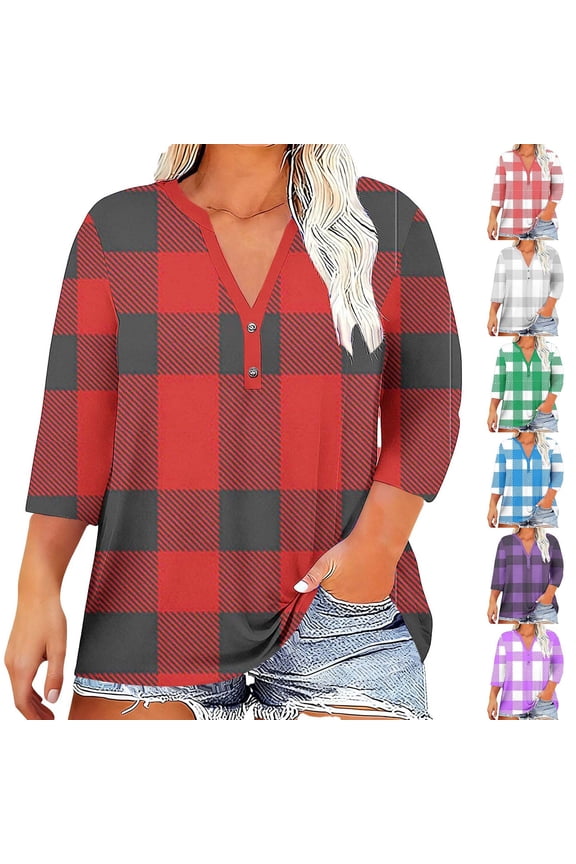 Women's Casual Plus Size V Neck 3/4 Sleeve Blouse Tops Shirts Tunics Printed Floral Loose Fit Soft Business Office Vacation Travel Fashion Essential Gift for Women | Sopatenor,Dark Blue XL