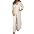 thumbnail image 1 of Women's Casual Plus Size V Neck Long Sleeved Chiffon Shirt Beach Suit Slit Long Top + Trousers Suit Blouse Bottom Knit Warm up Pants Pants Suit plus Size Formal Suits for Girls Womens Tuxedo Suit Set, 1 of 8
