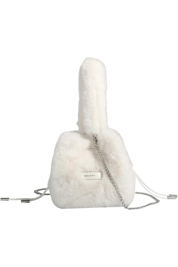 Women's Casual Plush Handbags Fluffy Bucket Bags Fluffy Clutch Fake Fur Crossbody Winter Purse