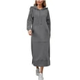 thumbnail image 1 of Women's Casual Plush Pullover Oversized Sweatshirt Dresses Long Sleeve Drawstring Hoodie Maxi Dress with Pocket, 1 of 6