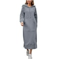 thumbnail image 1 of Women's Casual Plush Pullover Oversized Sweatshirt Dresses Long Sleeve Drawstring Hoodie Maxi Dress with Pocket, 1 of 6