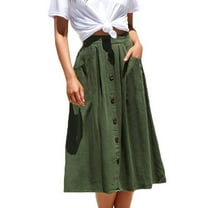 Women's Casual Pocket A-Line Mid-Length Skirt - High Waisted Loose Fit Skirt with Side Pockets for Work, School, and Everyday Comfort,Army Green L