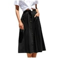 thumbnail image 1 of Women's Casual Pocket A-Line Mid-Length Skirt - High Waisted Loose Fit Skirt with Side Pockets for Work, School, and Everyday Comfort,Black S, 1 of 5