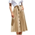 thumbnail image 1 of Women's Casual Pocket A-Line Mid-Length Skirt - High Waisted Loose Fit Skirt with Side Pockets for Work, School, and Everyday Comfort,Coffee S, 1 of 4