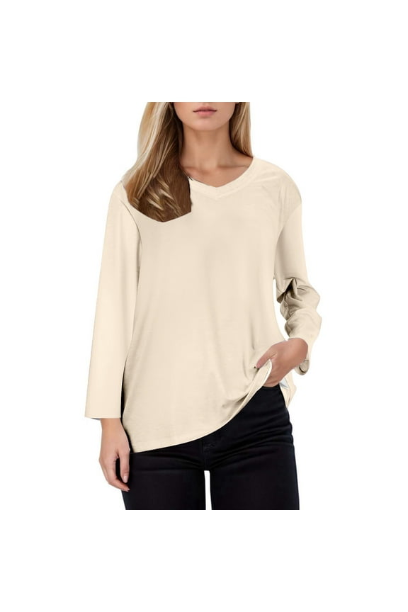 Women's Casual Point Sleeve V-Neck Slim Solid Color Top - Long Sleeve - Nylon Spandex Blend - S-XXL