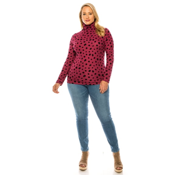Women's Casual Polka Dot Printed Long Sleeve Turtleneck Tops