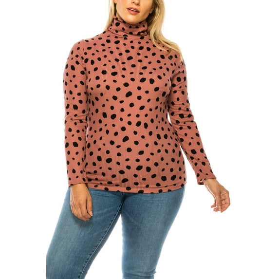 Women's Casual Polka Dot Printed Ribbed Long Sleeve Turtleneck