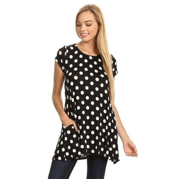 Women's Casual Polka Dot short sleeve side pocket tunic top