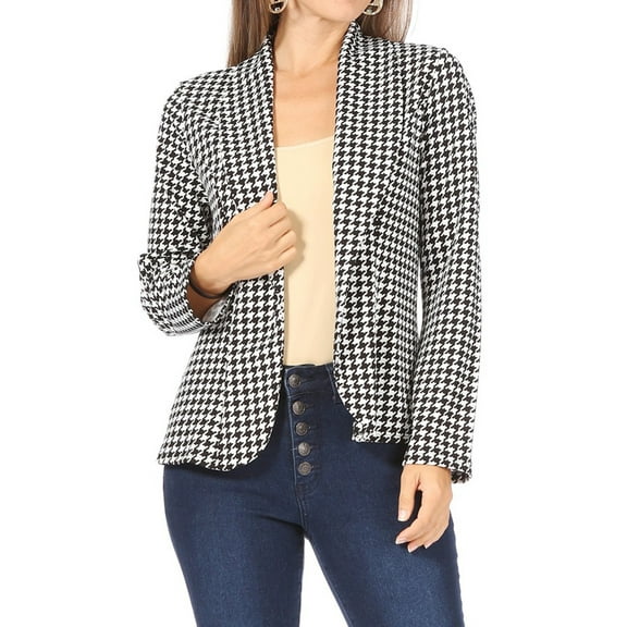 Women's Casual Print Fitted Open Front Long Sleeves Office Blazer Jacket