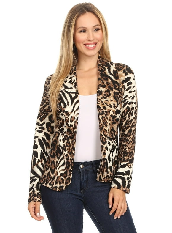 Women's Casual Print Fitted Open Front Long Sleeves Office Blazer Jacket