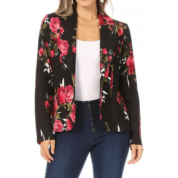 FashionStream Casual Print Long Sleeve Suit Jacket, Women's