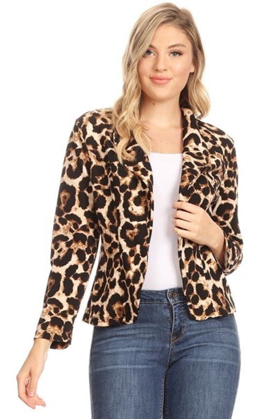 Women's Casual Print Fitted Open Front Long Sleeves Office Blazer Jacket